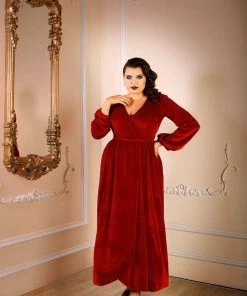Laura Byrnes Design Shop All In-Stock Items By Size Final Sale - Bianca 70s V-Neck Maxi Gown In Cranberry Stretch Velvet | Laura Byrnes 10 Laura Byrnes Design Shop All In-Stock Items By Size Final Sale - Bianca 70s V-Neck Maxi Gown In Cranberry Stretch Velvet | Laura Byrnes