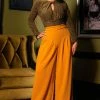 Dietrich Vintage Wide Leg Palazzo Pants In Mustard Crepe 30" Inseam | Laura Byrnes Design What's New, Pussycat?