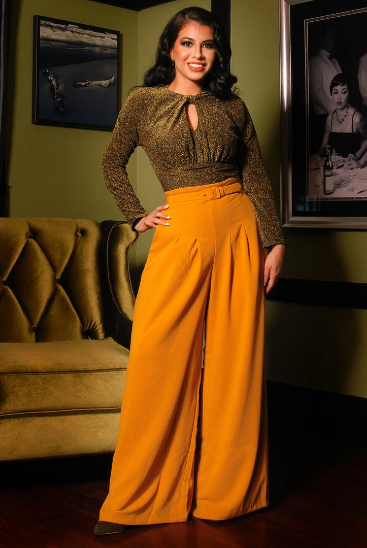 What's New, Pussycat? Dietrich Vintage Wide Leg Palazzo Pants In Mustard Crepe 32" Inseam | Laura Byrnes Design 4 What's New, Pussycat? Dietrich Vintage Wide Leg Palazzo Pants In Mustard Crepe 32" Inseam | Laura Byrnes Design