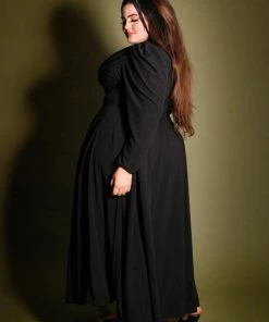 Clarice 40s Coat Dress In Solid Black Poly Crepe | Laura Byrnes Design What's New, Pussycat?