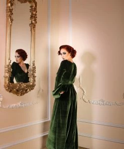 Laura Byrnes Design Final Sale - Bianca 70s Maxi Gown In Olive Green Stretch Velvet | Laura Byrnes Shop All In-Stock Items By Size 7 Laura Byrnes Design Final Sale - Bianca 70s Maxi Gown In Olive Green Stretch Velvet | Laura Byrnes Shop All In-Stock Items By Size