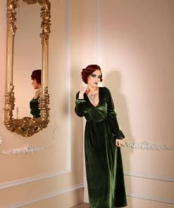 Laura Byrnes Design Final Sale - Bianca 70s Maxi Gown In Olive Green Stretch Velvet | Laura Byrnes Shop All In-Stock Items By Size 6 Laura Byrnes Design Final Sale - Bianca 70s Maxi Gown In Olive Green Stretch Velvet | Laura Byrnes Shop All In-Stock Items By Size