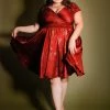 Laura Byrnes Design Final Sale - Ava Swing Cocktail Dress In Burgundy Witchy Toile Satin | Laura Byrnes Shop All In-Stock Items By Size