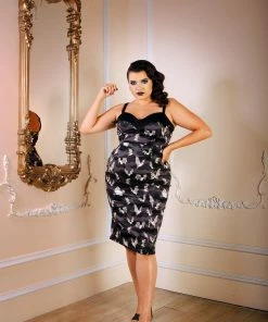 LBHM Final Sale - Stephanie Wiggle Dress In Grey Victorian Bats | Laura Byrnes & Hope Morrison