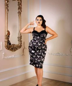 LBHM Final Sale - Stephanie Wiggle Dress In Grey Victorian Bats | Laura Byrnes & Hope Morrison Shop All In-Stock Items By Size
