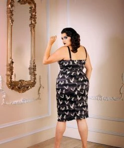 LBHM Final Sale - Stephanie Wiggle Dress In Grey Victorian Bats | Laura Byrnes & Hope Morrison