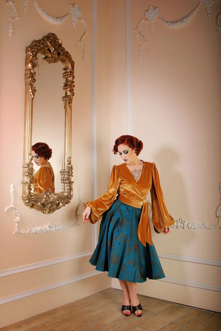 Final Sale - Doris Vintage Swing Skirt With Pockets In Teal Spiderweb Cotton Sateen | Pinup Couture 4 Final Sale - Doris Vintage Swing Skirt With Pockets In Teal Spiderweb Cotton Sateen | Pinup Couture