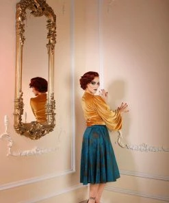 Final Sale - Doris Vintage Swing Skirt With Pockets In Teal Spiderweb Cotton Sateen | Pinup Couture Shop All In-Stock Items By Size