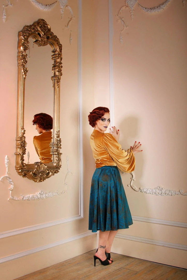 Final Sale - Doris Vintage Swing Skirt With Pockets In Teal Spiderweb Cotton Sateen | Pinup Couture 5 Final Sale - Doris Vintage Swing Skirt With Pockets In Teal Spiderweb Cotton Sateen | Pinup Couture