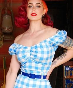 What's New, Pussycat? 1 Inch Grommet Belt In Bright Blue Sateen | Pinup Girl Clothing