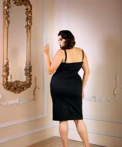 Final Sale - Stephanie Bad Girl Wiggle Dress In Black Stretch Cotton Sateen | Pinup Couture Shop All In-Stock Items By Size