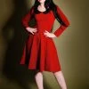 Final Sale - Madison Long Sleeve Dress In Oxblood Ponte With Black Contrast Collar | Pinup Couture Shop All In-Stock Items By Size