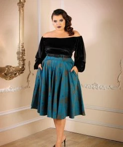 Pinup Girl Clothing Swann Long Sleeve Peasant Top In Black Stretch Velvet | Pinup Couture What's New, Pussycat?