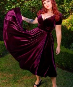 Shop All In-Stock Items By Size Final Sale - Lilith Swing Dress In Eggplant Velvet | Laura Byrnes Design