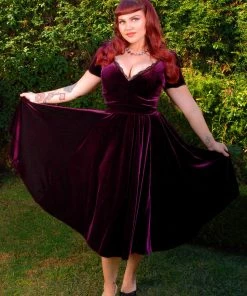 Final Sale - Lilith Swing Dress In Eggplant Velvet | Laura Byrnes Design Shop All In-Stock Items By Size