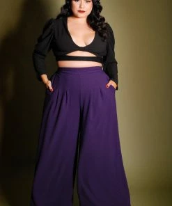 Dietrich Vintage Wide Leg Palazzo Pants In Purple Crepe 32" Inseam | Laura Byrnes Design
