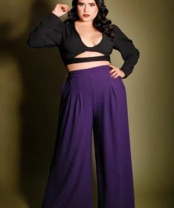 Dietrich Vintage Wide Leg Palazzo Pants In Purple Crepe 32" Inseam | Laura Byrnes Design