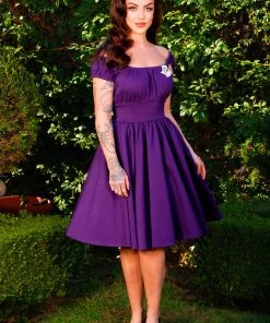Peasant Dress In Purple Ponte | Pinup Couture What's New, Pussycat?