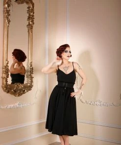 Final Sale - Amalie Ballerina Swing Dress In Solid Black Crepe | Pinup Couture
