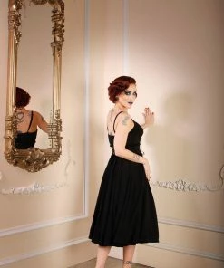 Final Sale - Amalie Ballerina Swing Dress In Solid Black Crepe | Pinup Couture
