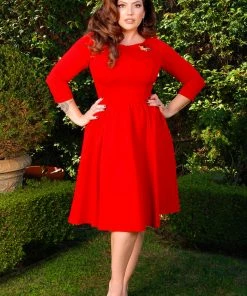 Sabrina Swing Dress In Red Ponte | Laura Byrnes Design