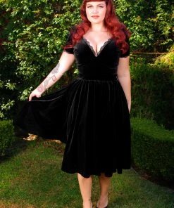 Lilith Swing Dress In Black Velvet | Laura Byrnes Design