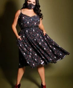 LBHM Final Sale - Amalie Ballerina Swing Dress In Skull Garland Lace Crepe | Laura Byrnes & Hope Johnstun