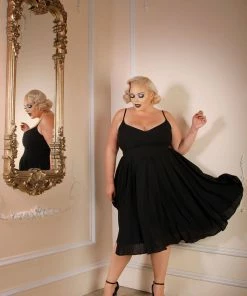 Final Sale - Amalie Ballerina Swing Dress In Solid Black Crepe | Pinup Couture