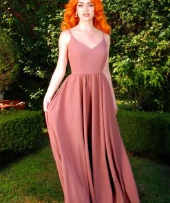 Pinup Couture Amalie Ballerina Daytime Maxi Gown In Mulberry Crepe | Laura Byrnes