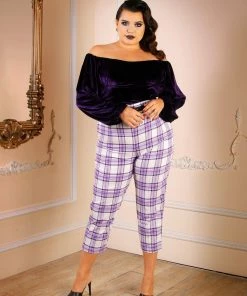 Pinup Girl Clothing Final Sale - Swann Long Sleeve Peasant Top In Purple Stretch Velvet | Pinup Couture