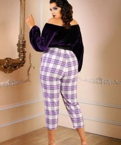 Pinup Girl Clothing Shop All In-Stock Items By Size Final Sale - Swann Long Sleeve Peasant Top In Purple Stretch Velvet | Pinup Couture