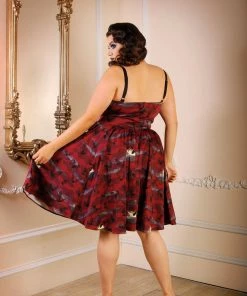LBHM Final Sale - Stephanie Swing Dress In Burgundy Victorian Bats | Laura Byrnes & Hope Morrison