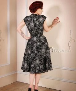 Pinupgirlclothing.com Final Sale - Heidi Vintage A-Line Dress In Black Widow Spiderweb Cotton Sateen | Pinup Couture