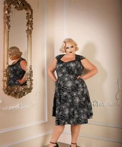 Pinupgirlclothing.com Final Sale - Heidi Vintage A-Line Dress In Black Widow Spiderweb Cotton Sateen | Pinup Couture
