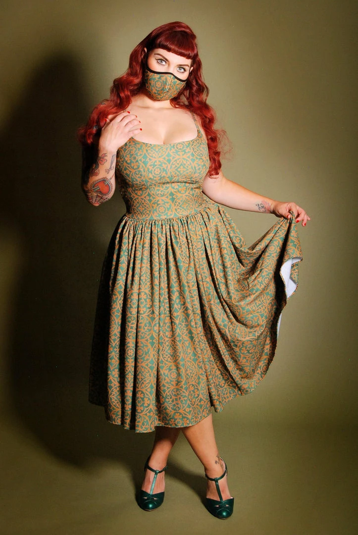 LBHM Shop All In-Stock Items By Size Final Sale - Jenny Vintage Day Dress In Gold Medallions Crepe | Laura Byrnes & Hope Johnstun 5 LBHM Shop All In-Stock Items By Size Final Sale - Jenny Vintage Day Dress In Gold Medallions Crepe | Laura Byrnes & Hope Johnstun