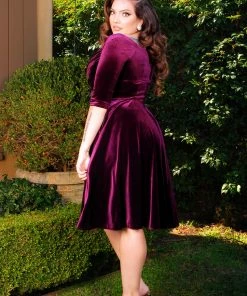 Laura Byrnes Design Shop All In-Stock Items By Size Final Sale - Monica Swing Dress In Eggplant Velvet | Laura Byrnes