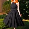 Pinupgirlclothing.com Maybelle Gathered Swing Dress In Solid Black | Laura Byrnes