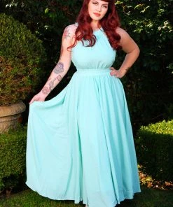 Laura Byrnes Design Final Sale - Maybelle Vintage 70's Maxi Dress In Solid Mint | Laura Byrnes Shop All In-Stock Items By Size