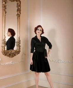 Couture For Every Body Final Sale - Vintage 3/4 Sleeve Wrap Top In Solid Black Cotton Sateen | Pinup Couture 12 Couture For Every Body Final Sale - Vintage 3/4 Sleeve Wrap Top In Solid Black Cotton Sateen | Pinup Couture