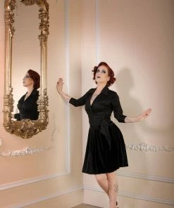 Couture For Every Body Final Sale - Vintage 3/4 Sleeve Wrap Top In Solid Black Cotton Sateen | Pinup Couture 11 Couture For Every Body Final Sale - Vintage 3/4 Sleeve Wrap Top In Solid Black Cotton Sateen | Pinup Couture