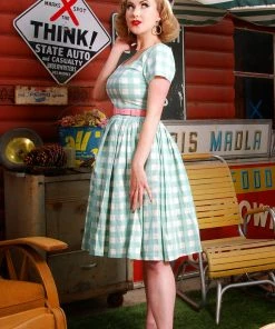 LBHM Final Sale - The Gena Vintage Day Dress In Sage Green Gingham Cotton Sateen | Laura Byrnes & Hope Morrison