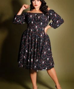 LBHM Final Sale - Marie-Thérèse Peasant Dress In Halloween Skull Lace Crepe | Laura Byrnes & Hope Johnstun