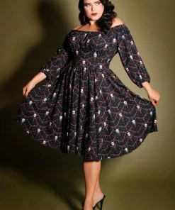 LBHM Final Sale - Marie-Thérèse Peasant Dress In Halloween Skull Lace Crepe | Laura Byrnes & Hope Johnstun Shop All In-Stock Items By Size