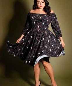 LBHM Final Sale - Marie-Thérèse Peasant Dress In Halloween Skull Lace Crepe | Laura Byrnes & Hope Johnstun