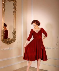 Laura Byrnes Design What's New, Pussycat? Monica Swing Dress In Cranberry Velvet | Laura Byrnes