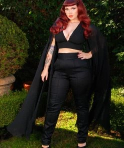 Rubber Ducky Shop All In-Stock Items By Size COMING SOON - Gothic Glamour Crop Top In Black With Floor Length Sheer Cape Sleeves