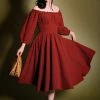 Marie-Thérèse Peasant Dress In Merlot Poly Crepe | Pinup Couture