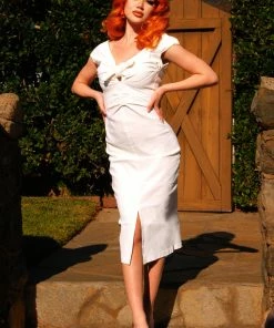 Final Sale - Dixiefried Niagara Wiggle Dress In Solid White Stretch Bengaline