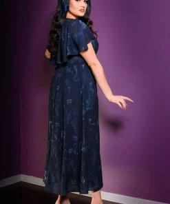 Laura Byrnes Design Final Sale - Ashley 70s Faux Wrap Maxi Dress With Cape Sleeves In Witchy Toile Print | Laura Byrnes