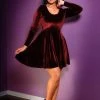 Hannah 90s Babydoll Mini Dress In Burgundy Stretch Velvet | Couture For Every Body